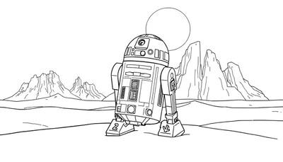 Page de coloriage R2-D2 sur Tatooine