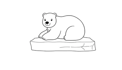 Illustration en noir et blanc d'un ours polaire dodu se reposant sur un iceberg, style livre de coloriage.