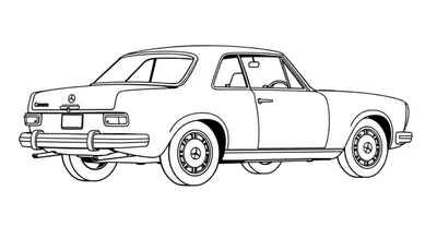 Dessin au trait d'une voiture classique Mercedes-Benz à colorier.