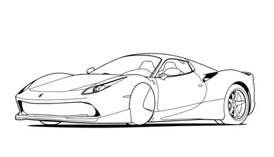 Dessin au trait d'une voiture de sport Ferrari pour coloriage, style livre de coloriage.