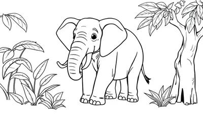 Dessin au trait simple d'un éléphant de jungle, parfait pour un color panel.