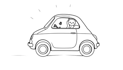 Coloriage d'un chat mignon conduisant une voiture avec un ami chat sur le siège passager.