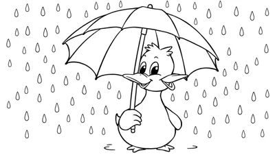Un canard de dessin animé avec un parapluie sous la pluie.
