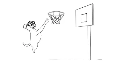 Coloriage d'un chien jouant au basket-ball avec des lunettes de soleil
