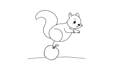 Coloriage d'un petit écureuil mignon debout sur une pomme.