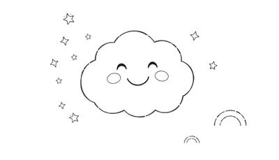 Coloriage d'un nuage souriant avec des étoiles et des arcs-en-ciel