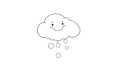 Dessin au trait d'un nuage souriant avec des gouttes de pluie, coloriage pour enfants