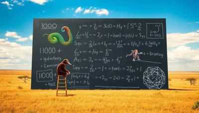 Coloriage d'un singe sur une échelle devant un tableau noir avec des maths dans une savane.