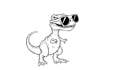 Coloriage d'un Tyrannosaure Rex cool portant des lunettes de soleil.