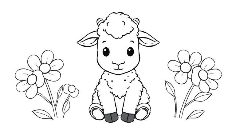 Un agneau mignon dans un color panel fleuri