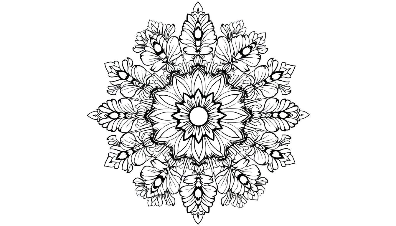 Une assiette de coloriage de mandala floral noir et blanc.