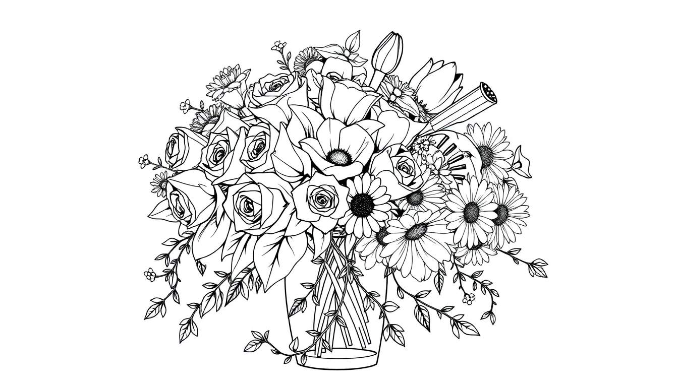 Une assiette à colorier avec un beau bouquet de fleurs.