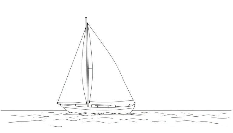 Un voilier blanc naviguant sur des eaux bleues calmes sous un ciel ensoleillé, avec une voile gonflée par le vent.