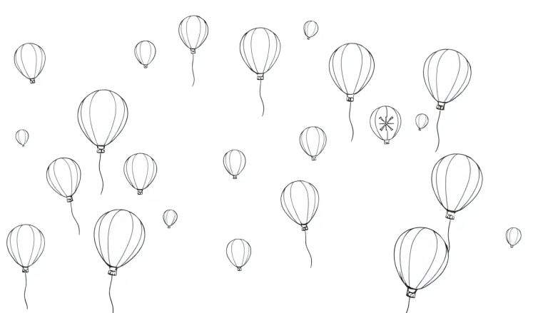 Page de coloriage avec des ballons dessinés au trait, un color panel.