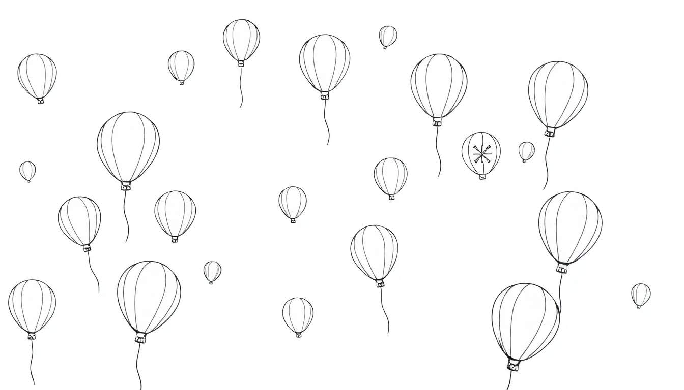 Page de coloriage avec des ballons dessinés au trait, un color panel.