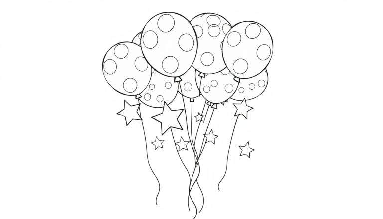 Ballons et étoiles pour colorier, un panneau de coloriage.