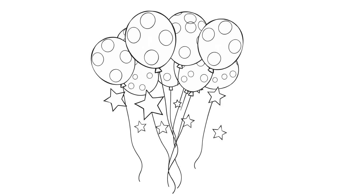 Ballons et étoiles pour colorier, un panneau de coloriage.