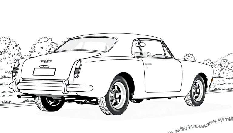 Dessin au trait d'une voiture classique Bentley vue de l'arrière, pour le color panel.