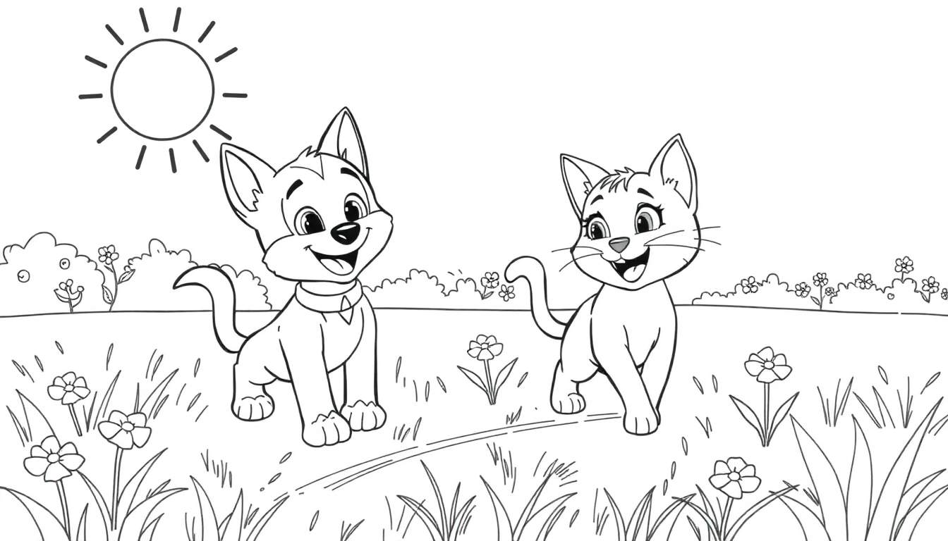 Bluey et Bingo jouent dehors avec le soleil brillant et un color panel coloré.