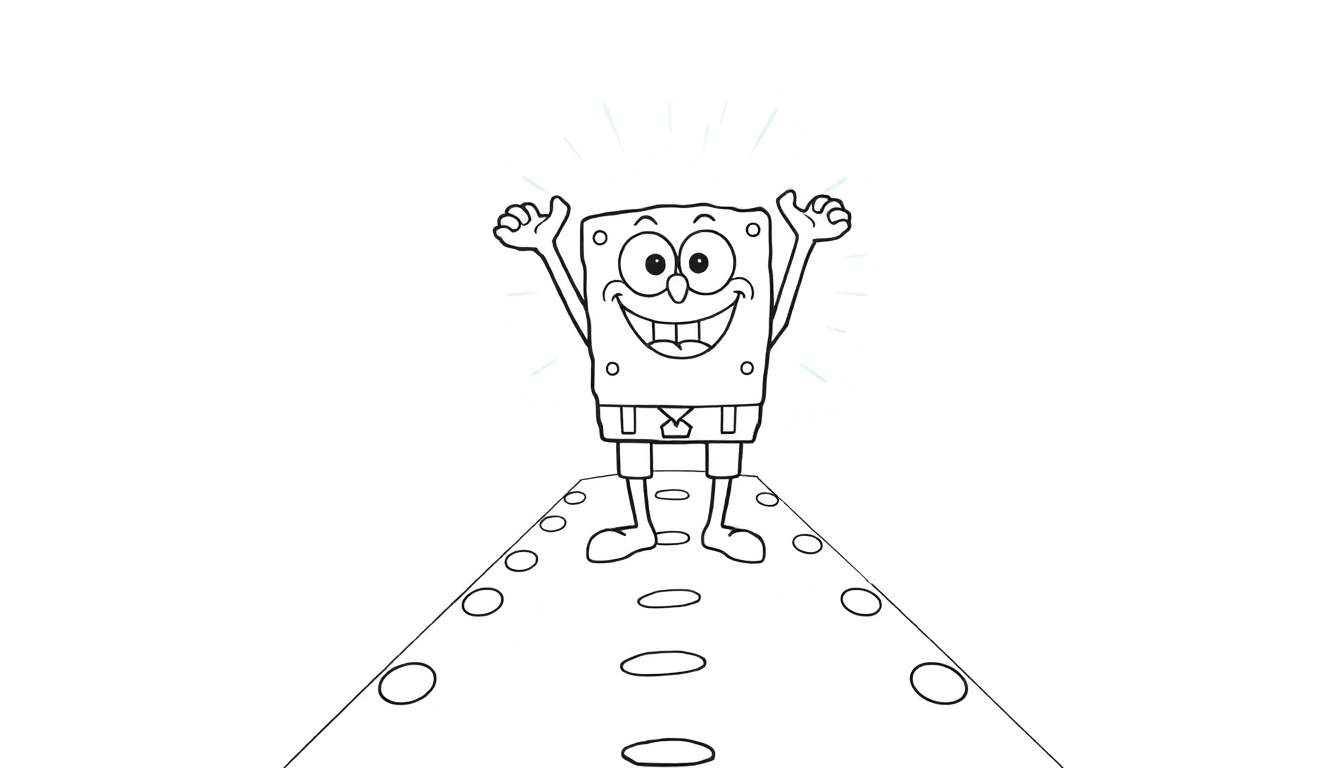 Dessin en noir et blanc de Bob l'éponge sur une plateforme avec des cercles, type color panel.