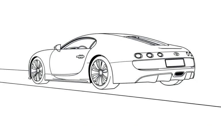 Une voiture de sport Bugatti dessinée au trait pour un color panel.