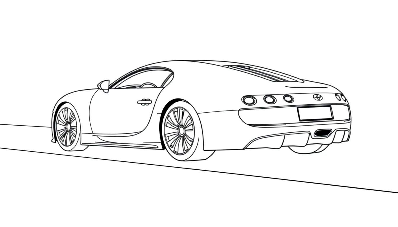 Une voiture de sport Bugatti dessinée au trait pour un color panel.
