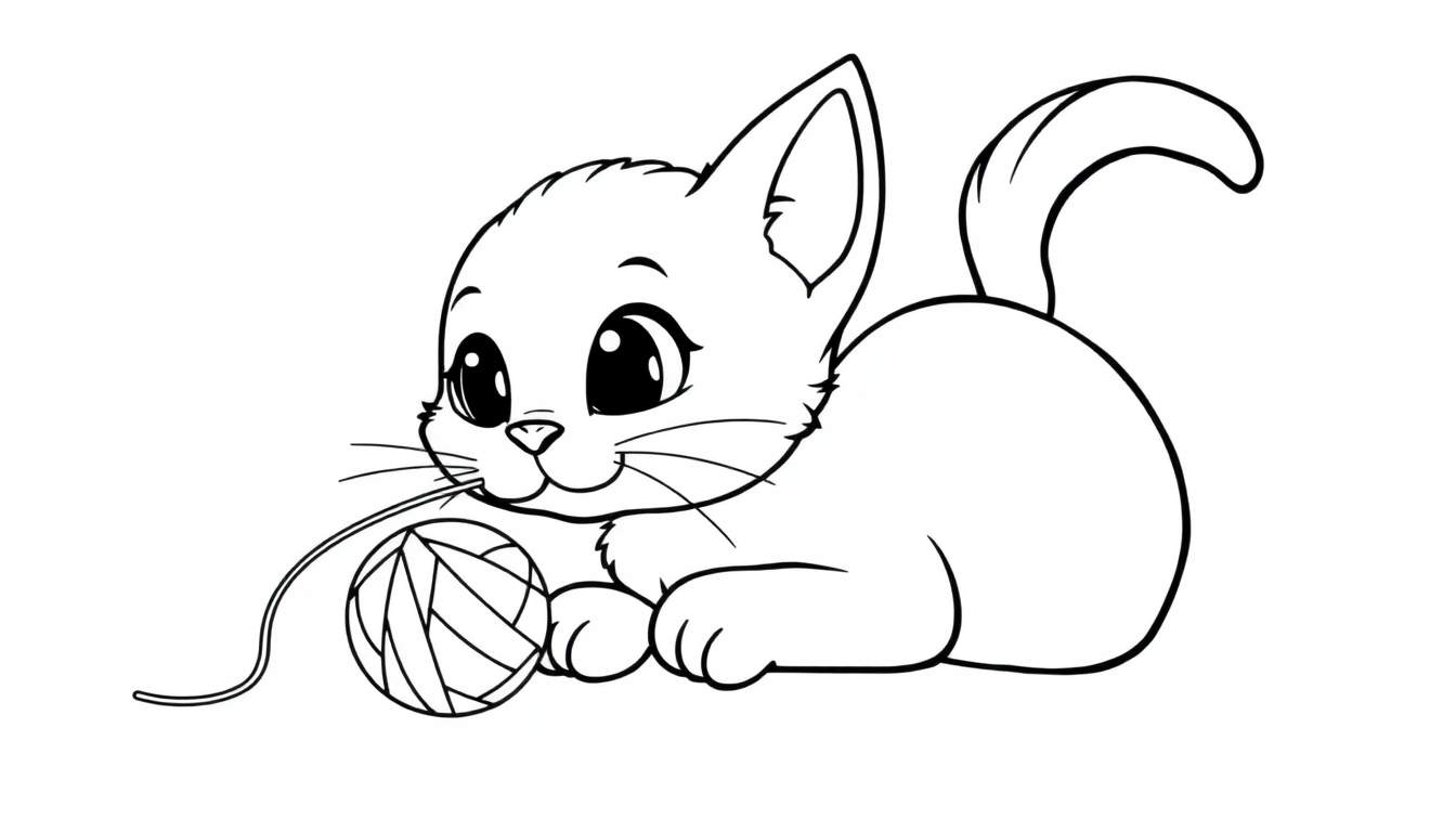Un chaton mignon jouant avec une pelote de laine, prêt à être colorié sur un color panel.