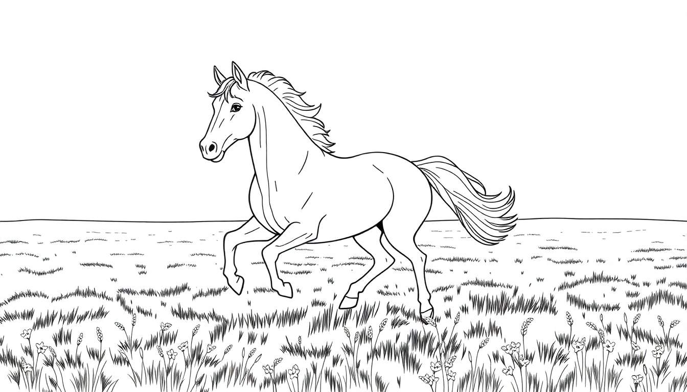 Cheval galopant dans un pré, prêt pour un color panel.