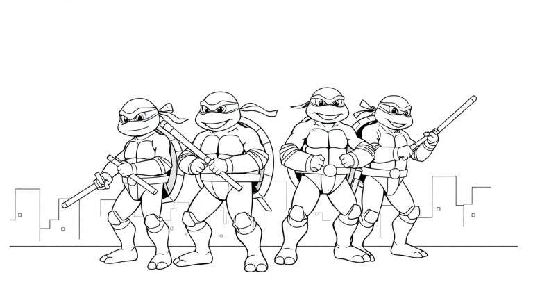 Color panel des Tortues Ninja prêts à l'action.