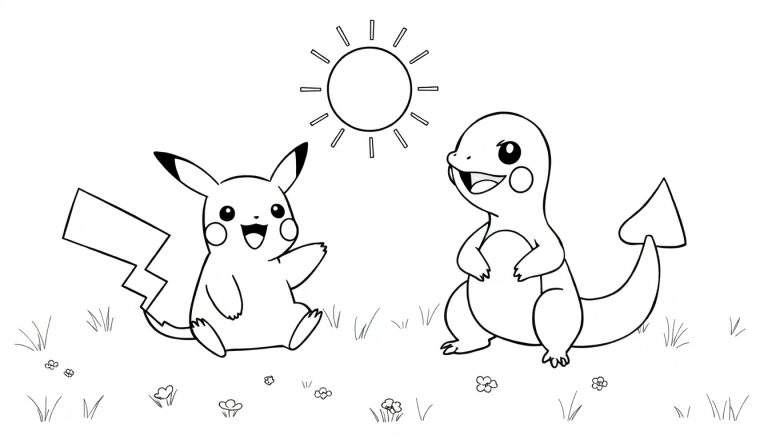 Pikachu et Charmander dessinés pour un color panel.