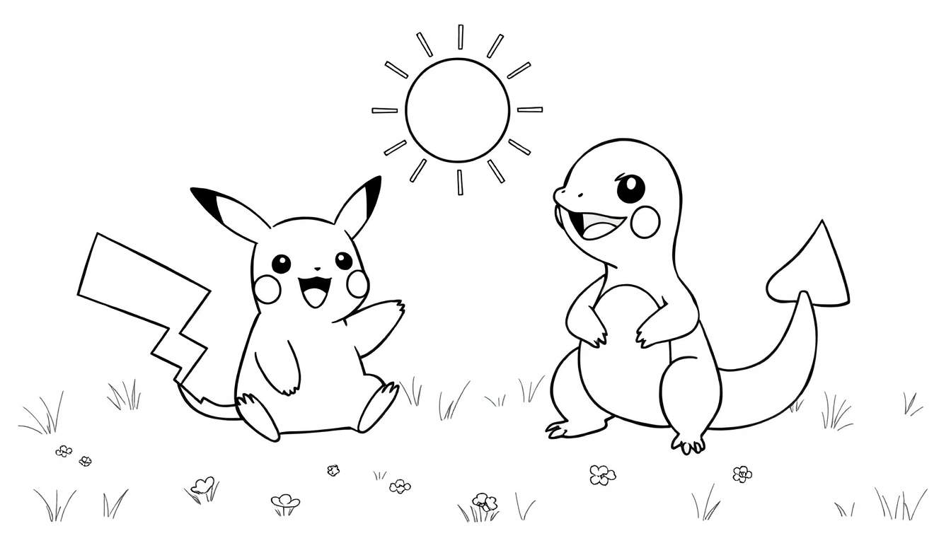 Pikachu et Charmander dessinés pour un color panel.