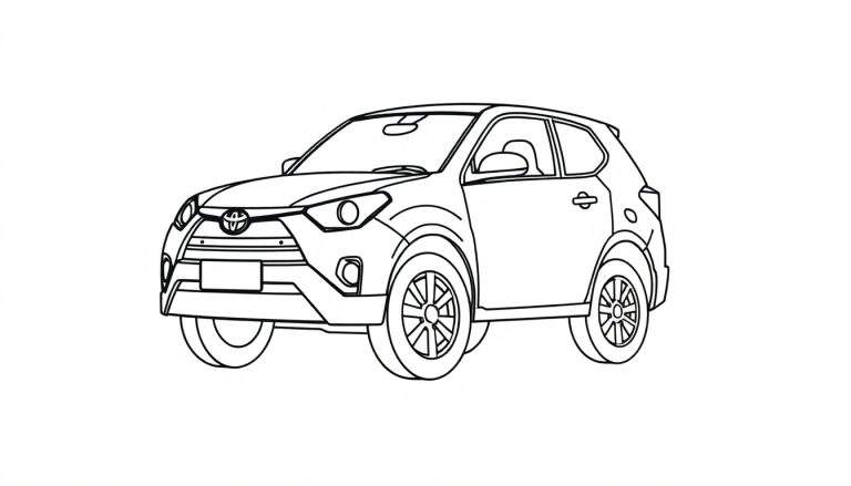 Dessin au trait d'un VUS Toyota prêt pour le color panel.