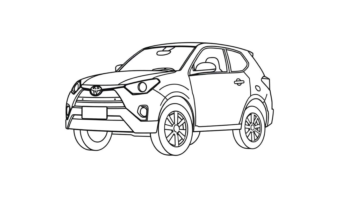 Dessin au trait d'un VUS Toyota prêt pour le color panel.