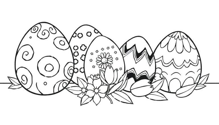 Color panel : œufs de Pâques décorés avec des motifs variés et des fleurs.