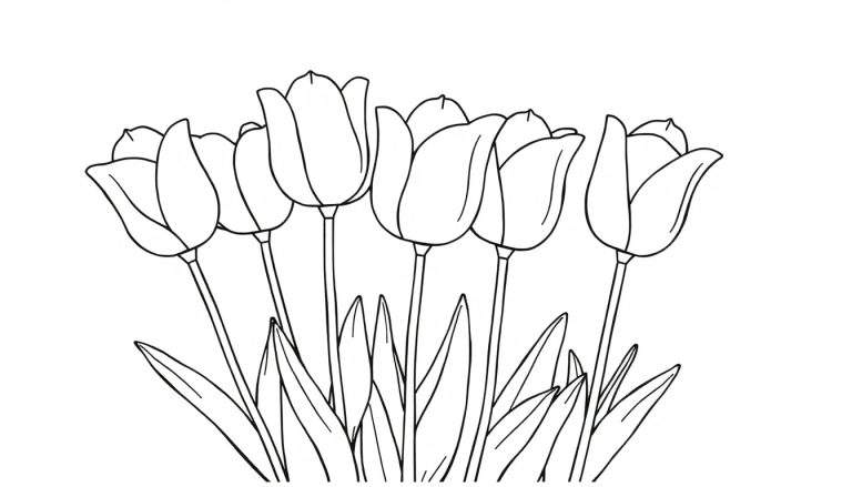 Un groupe de tulipes dessinées au trait prêtes à être coloriées sur un color panel.