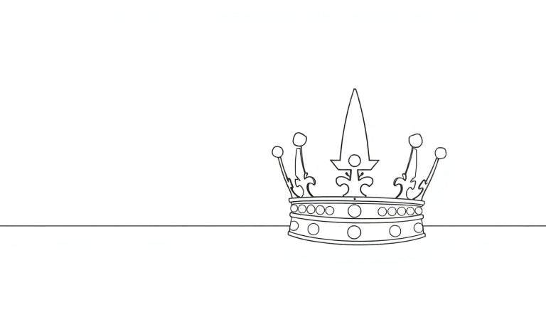 Une couronne dessinée en noir et blanc, ornée de cercles et de pointes, prête à être colorée sur un color panel.