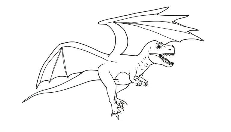 Un dragon dessiné en noir et blanc dans un color panel, prêt à être colorier.