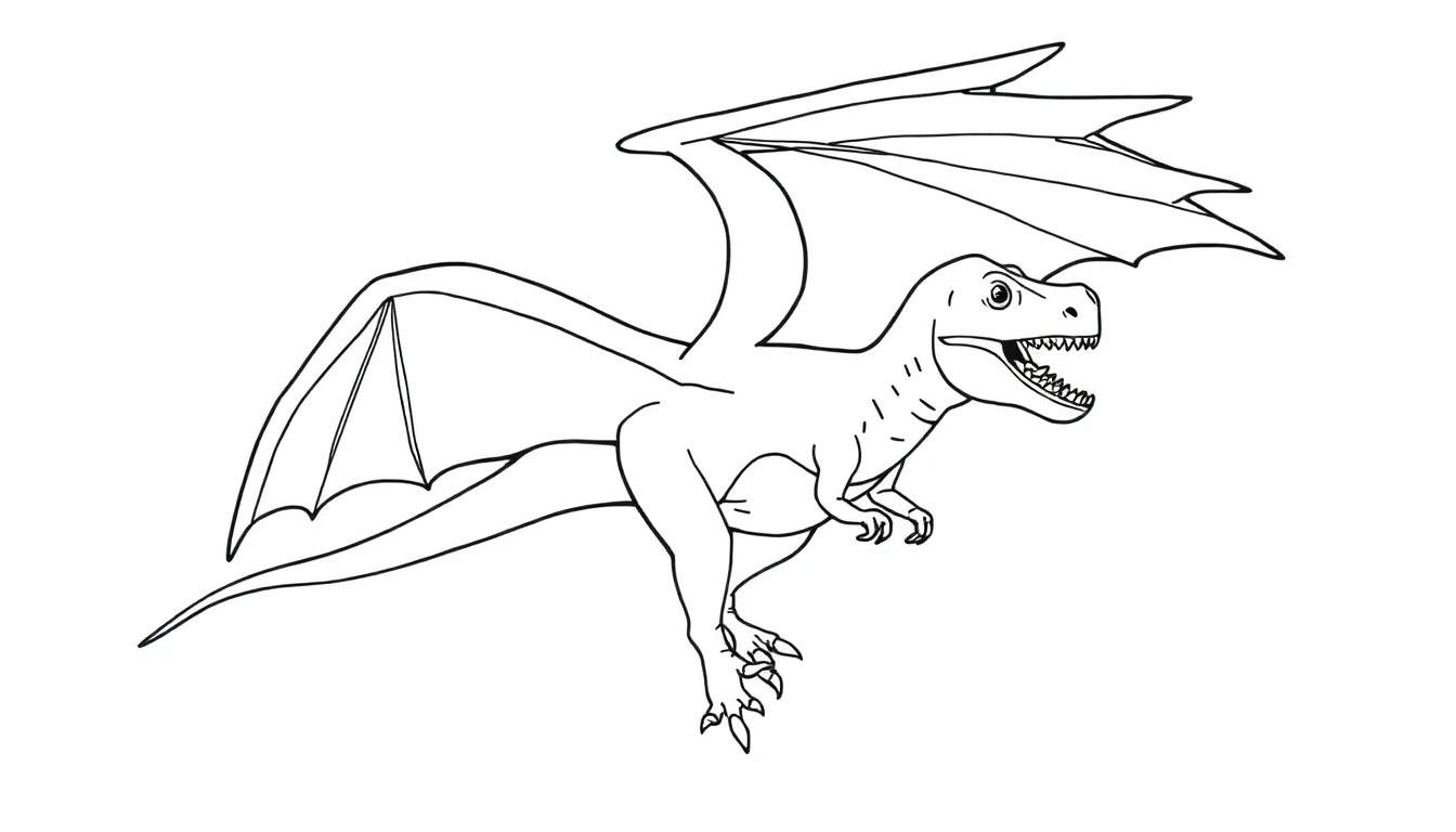 Un dragon dessiné en noir et blanc dans un color panel, prêt à être colorier.