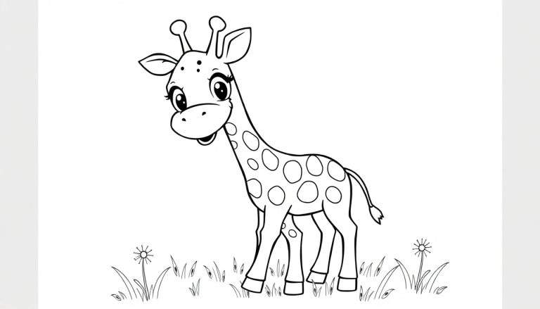 Dessin d'une girafe en noir et blanc pour un color panel.