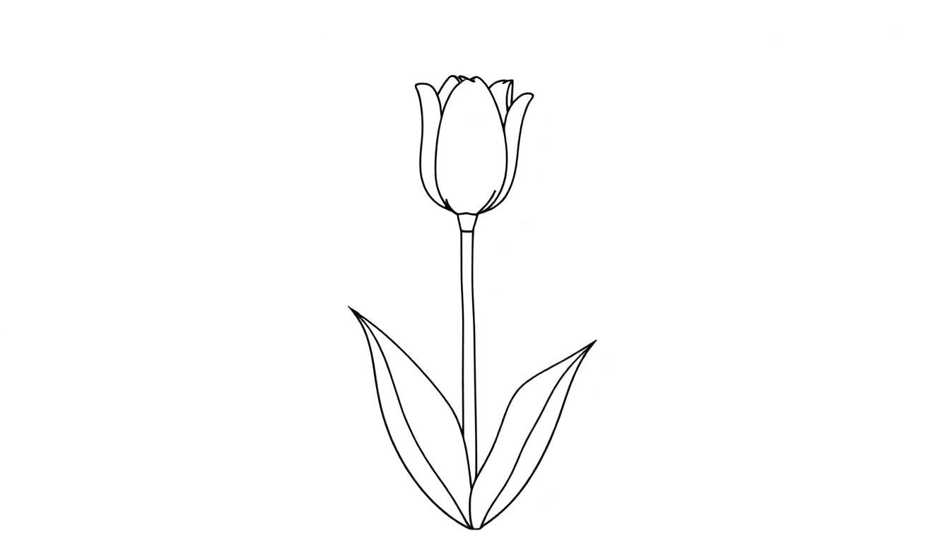 Dessin au trait d'une tulipe colorée.