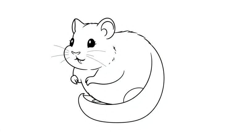 Un mignon hamster assis dans un style dessin au trait, prêt pour un color panel.