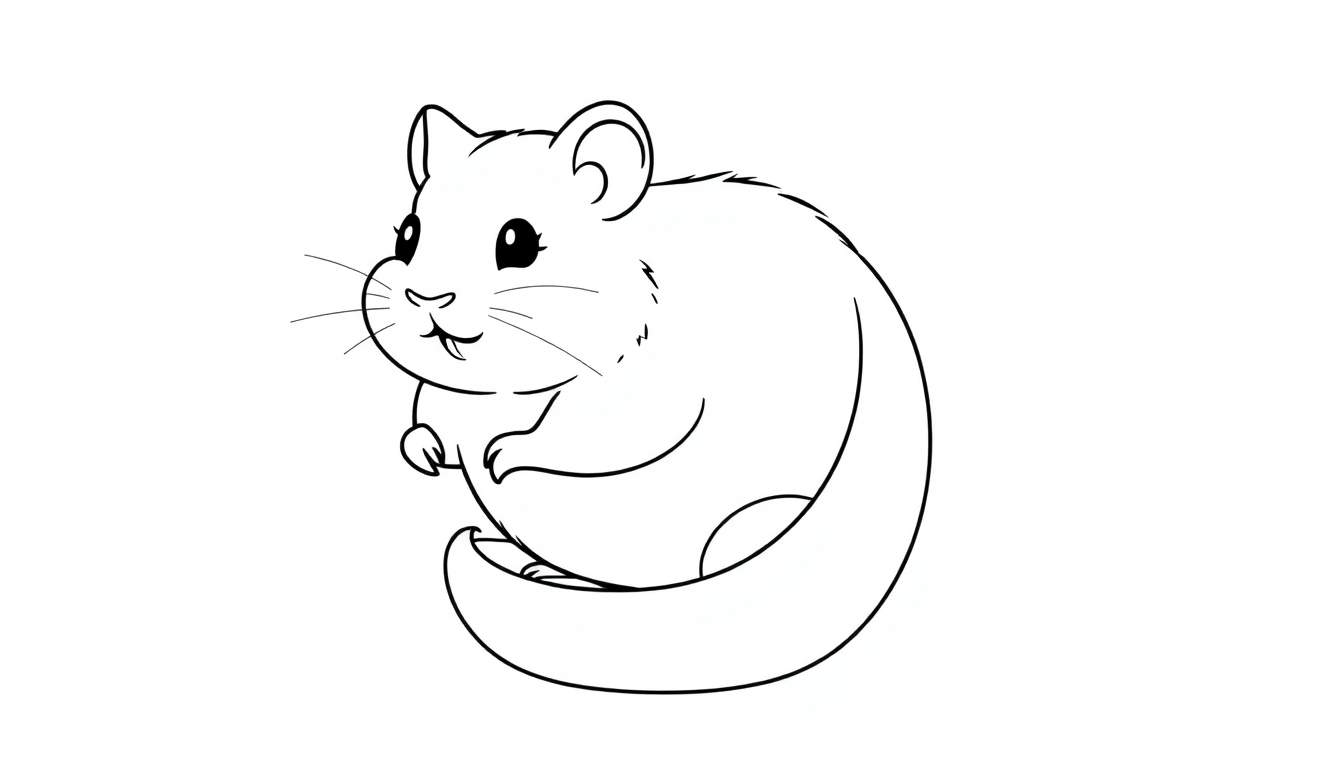 Un mignon hamster assis dans un style dessin au trait, prêt pour un color panel.