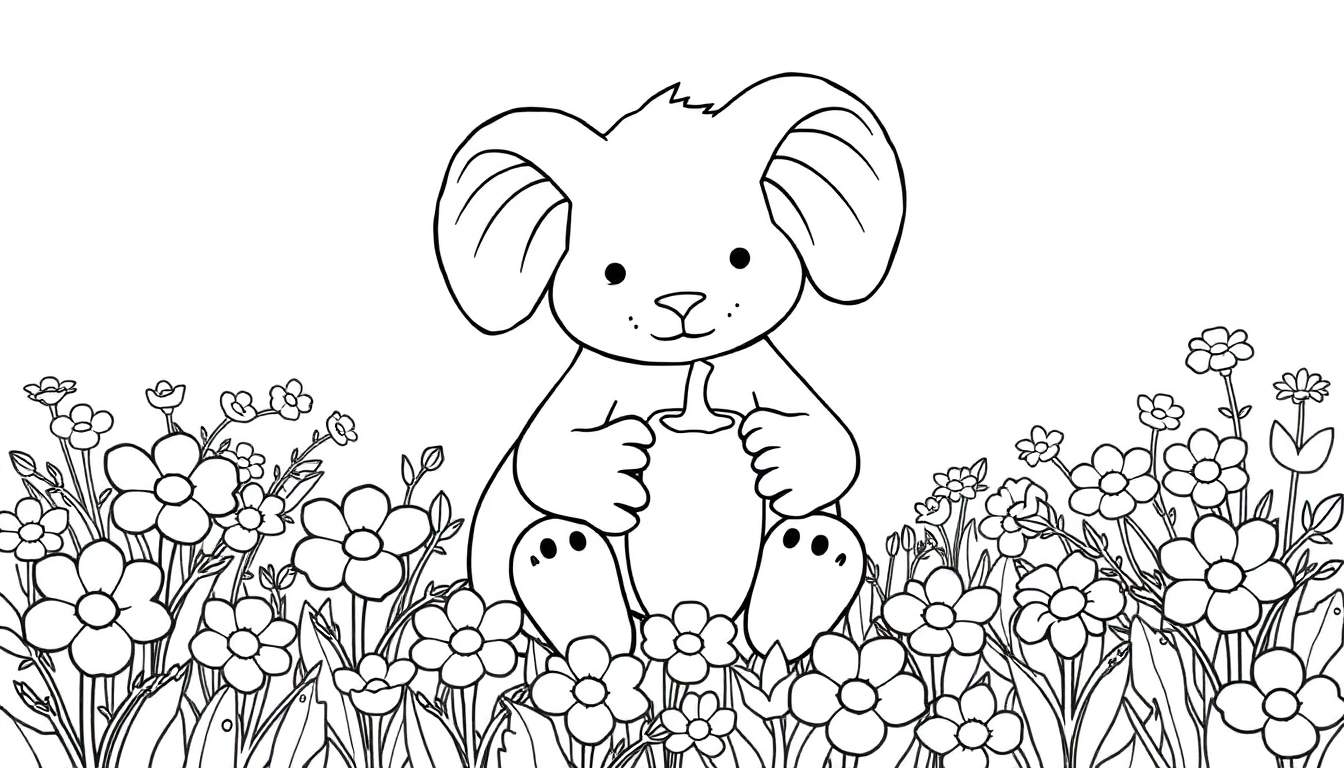 Lapin tenant un pot de miel dans un champ de fleurs, idéal pour un color panel.