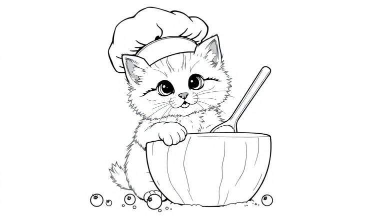 Chaton mignon portant un chapeau de chef dans un color panel.