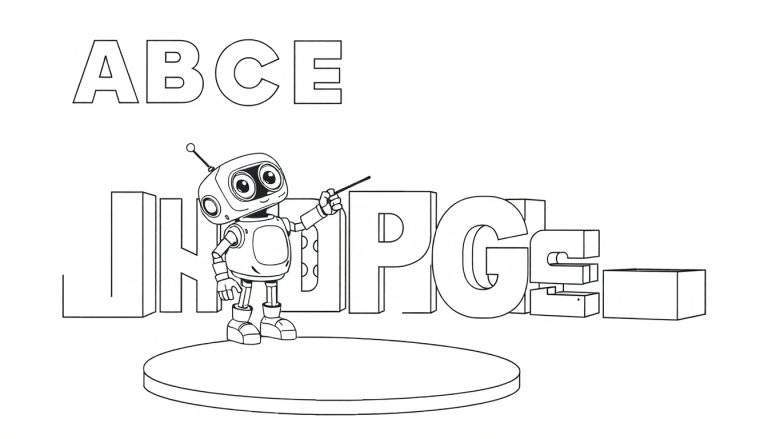 Un robot de coloriage avec des lettres