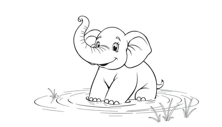 Un éléphant joyeux de dessin animé avec une trompe levée dans un color panel.
