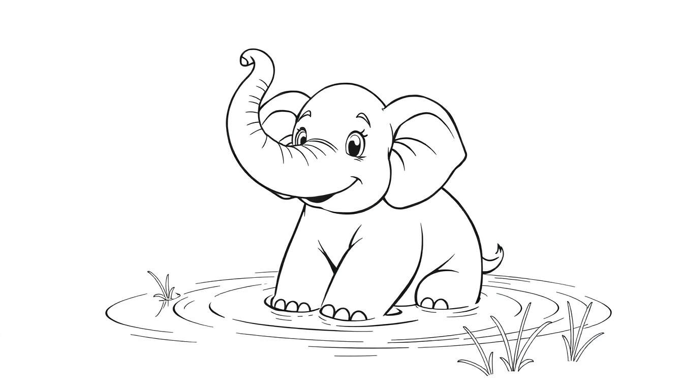 Un éléphant joyeux de dessin animé avec une trompe levée dans un color panel.