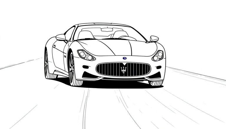 Maserati GranTurismo décapotable blanche sur une route, avec un color panel pour la personnalisation.