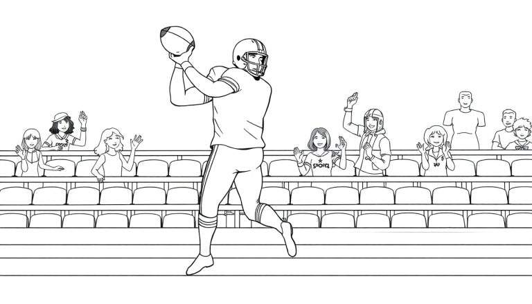 Joueur de football américain en action avec des spectateurs dans un color panel