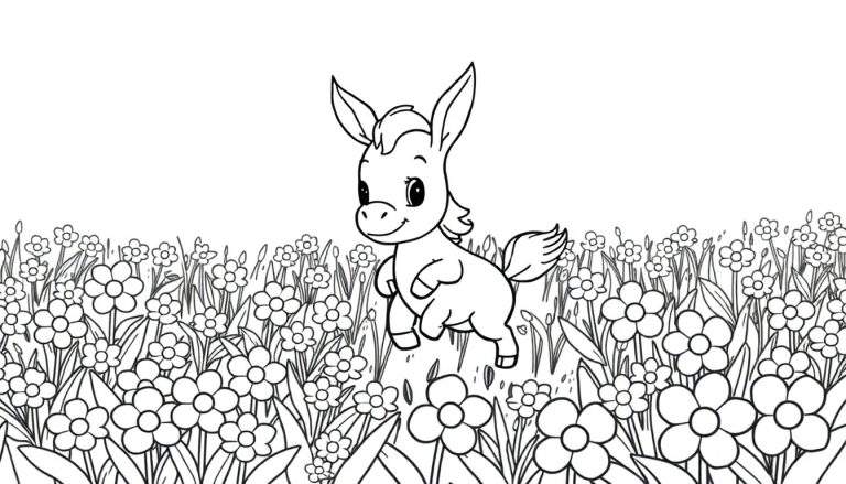 Un âne dans un champ de fleurs, prêt pour le color panel.